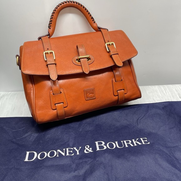 Dooney & Bourke Florentine Flap Tab Satchel Medium Ginger Italian Leather - Picture 3 of 16